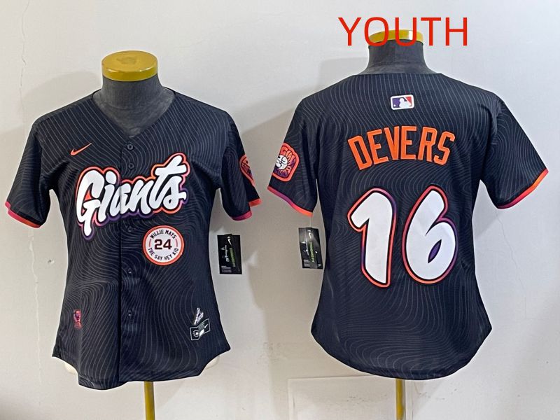 Youth 2025 San Francisco Giants #16 Devers Black Joint Name Nike MLB Jersey style 06
